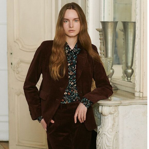 NWT Uniqlo Ines De La Fressange Uniqlo Wine Woolen Velvet Jacket - Picture 1 of 6
